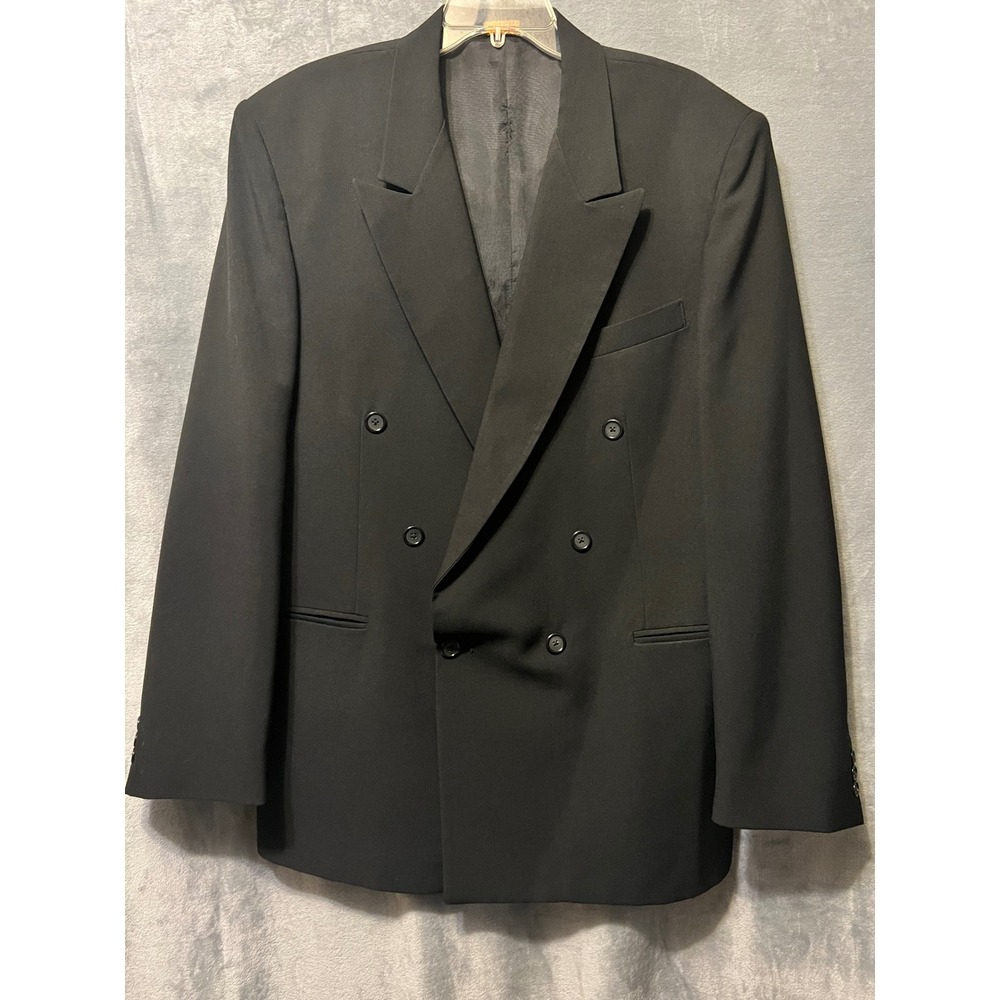 Primo Mens Vintage Double Breasted Blazer Black Peak Lapel Made in USA 90's
